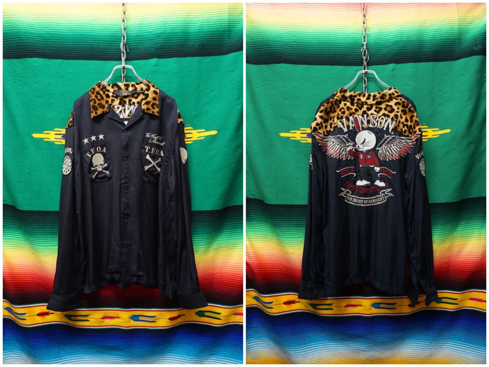 ✨美品✨【VANSON×T.F.O.A】ポロシャツ デスラビット 刺繍 XL VANSON×T.F.O.A コラボ Tシャツ 刺繍 デスラビット 七分袖 M