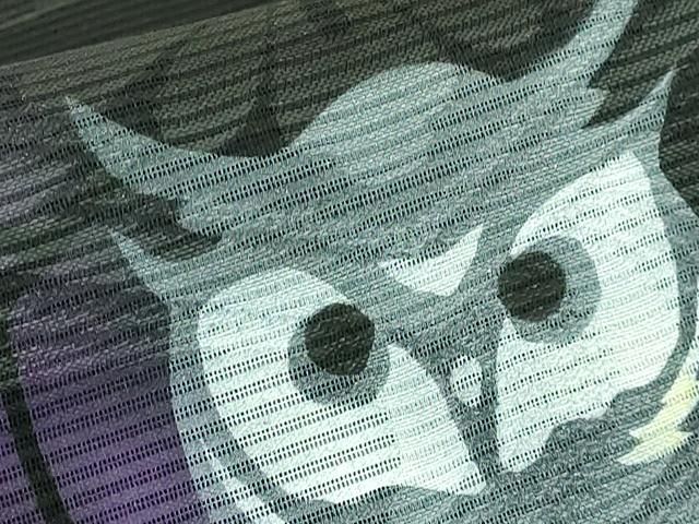 平和屋着物□極上 九寸名古屋帯 梟 ふくろう 蜘蛛 蜘蛛の巣 黒地 逸品