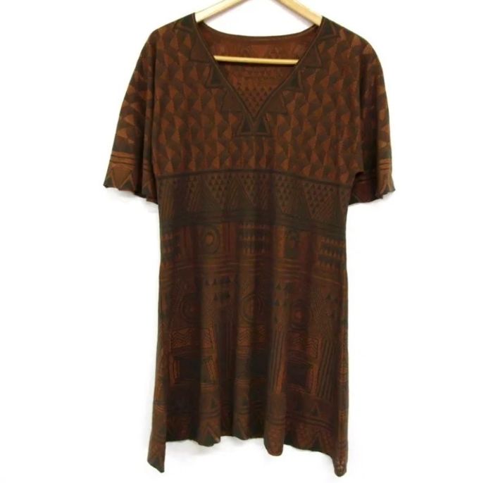 PLEATS PLEASE Vネックチュニック ブラウン サイズ3 PLEATS PLEASE Vネックチュニック ブラウン サイズ3