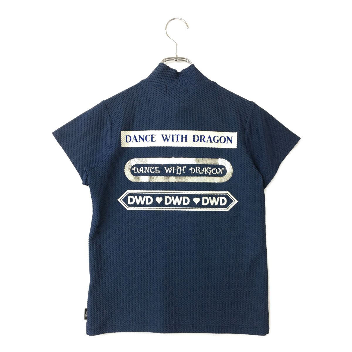 Dance With Dragon - coco 中古 ダンスウィズドラゴン DANCE WITH DRAGON レディース 半袖シャツ 2(M) 紺 ネイビー ハイネック 薄手 総柄 中古 レディース ダンスウィズドラゴン DANCE WITH DRAGON 半袖