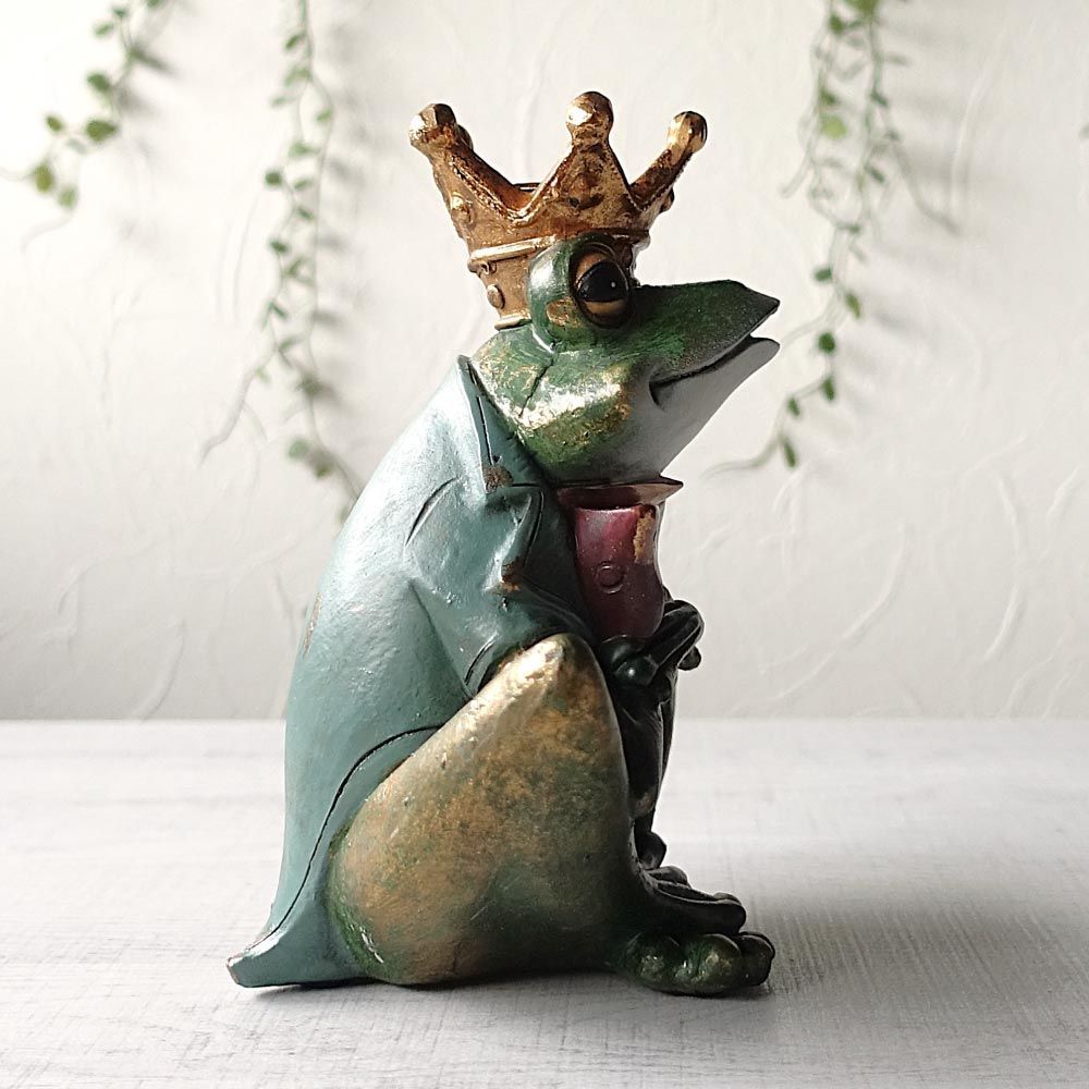 王様カエル 置物 オブジェ 蛙 クラウン 王冠 フロッグ 飾り