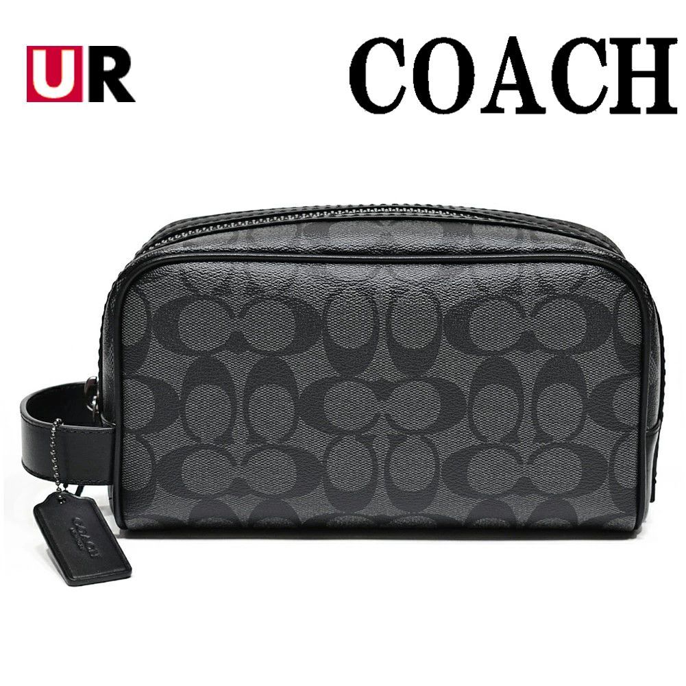 コーチ バッグ セカンドバッグ アクセサリーポーチ ポーチ メンズ レディース COACH 2515 QBMI5 PVC シグネチャー セカンドバッグ チャコール|ブラック
