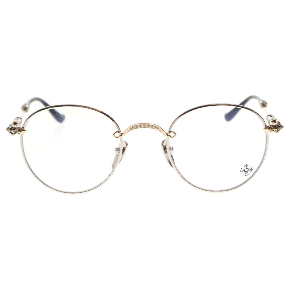 CHROME HEARTS クロムハーツ BUBBA-A クロステンプルメタルフレームラウンド眼鏡 シルバー|ゴールド