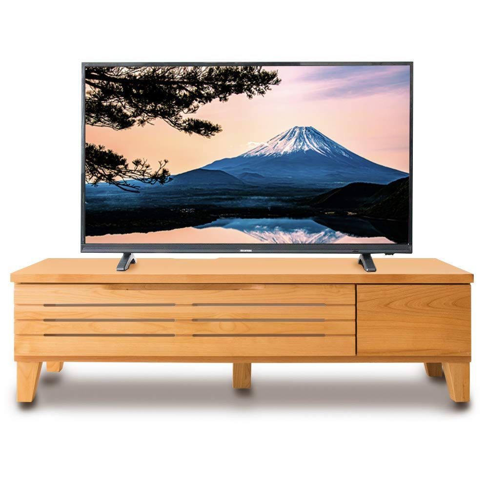 在庫処分 ローボード 幅約120cm 奥行約40cm テレビボード 高さ約35cm 42型 ナチュラル テレビ台 天然木 引き出し付き アイリスプラザ アルダー材 扉付 完成品 40-43型推奨 耐荷重30kg T-ATV-120