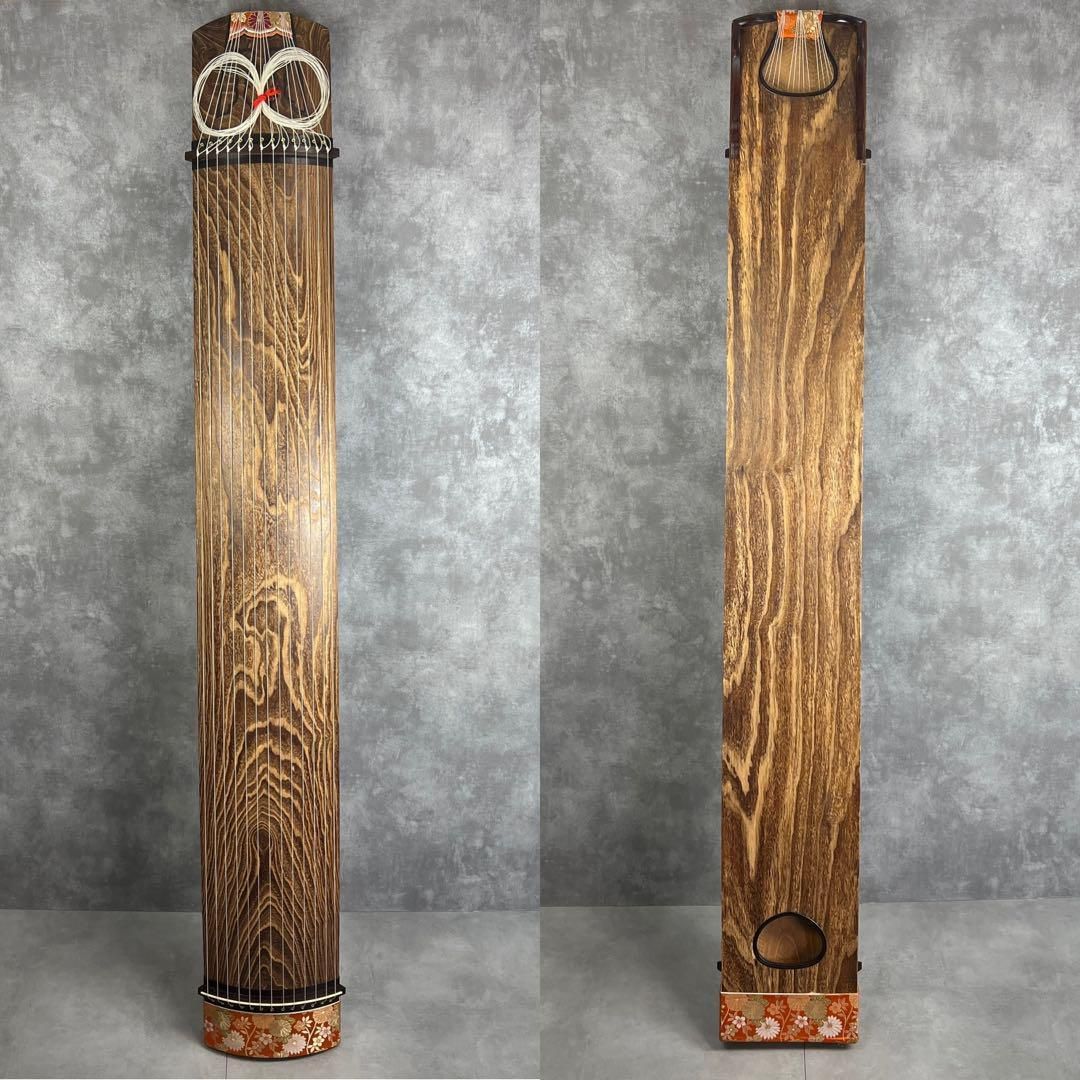 綾杉彫 琴 筝 紅木 透かし玉縁包み柏葉 口前金装飾 竜舌金蒔絵 13弦 25M9270SR08723