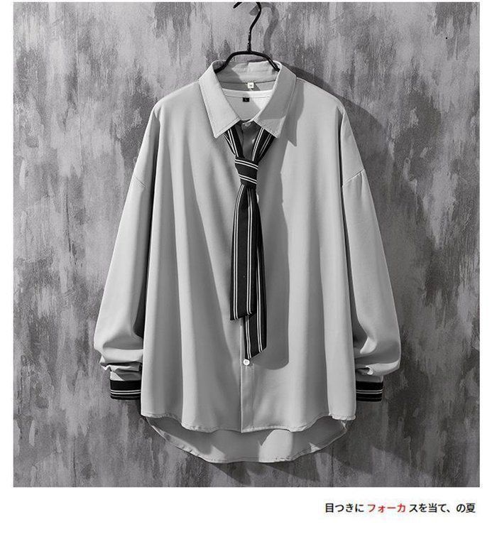 長袖シャツ ユニセックス ネクタイ付き スタイリッシュ 2色 ノエミー NOEMIE ネクタイ付きユニセックスシャツ （青