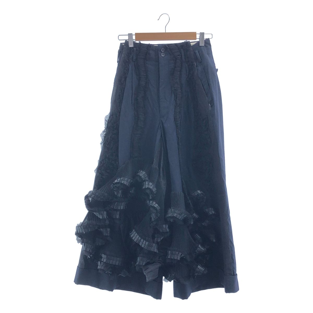 COMME des GARCONS | コムデギャルソン | 2006AW | ストライプ チュールギャザー フリル装飾 ワイドパンツ | SS | ネイビー|ブラック | レディース