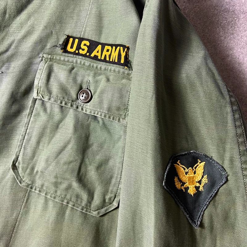 60s US ARMY 米軍実物 OG-107 コットン サテン ユーティリティ シャツ