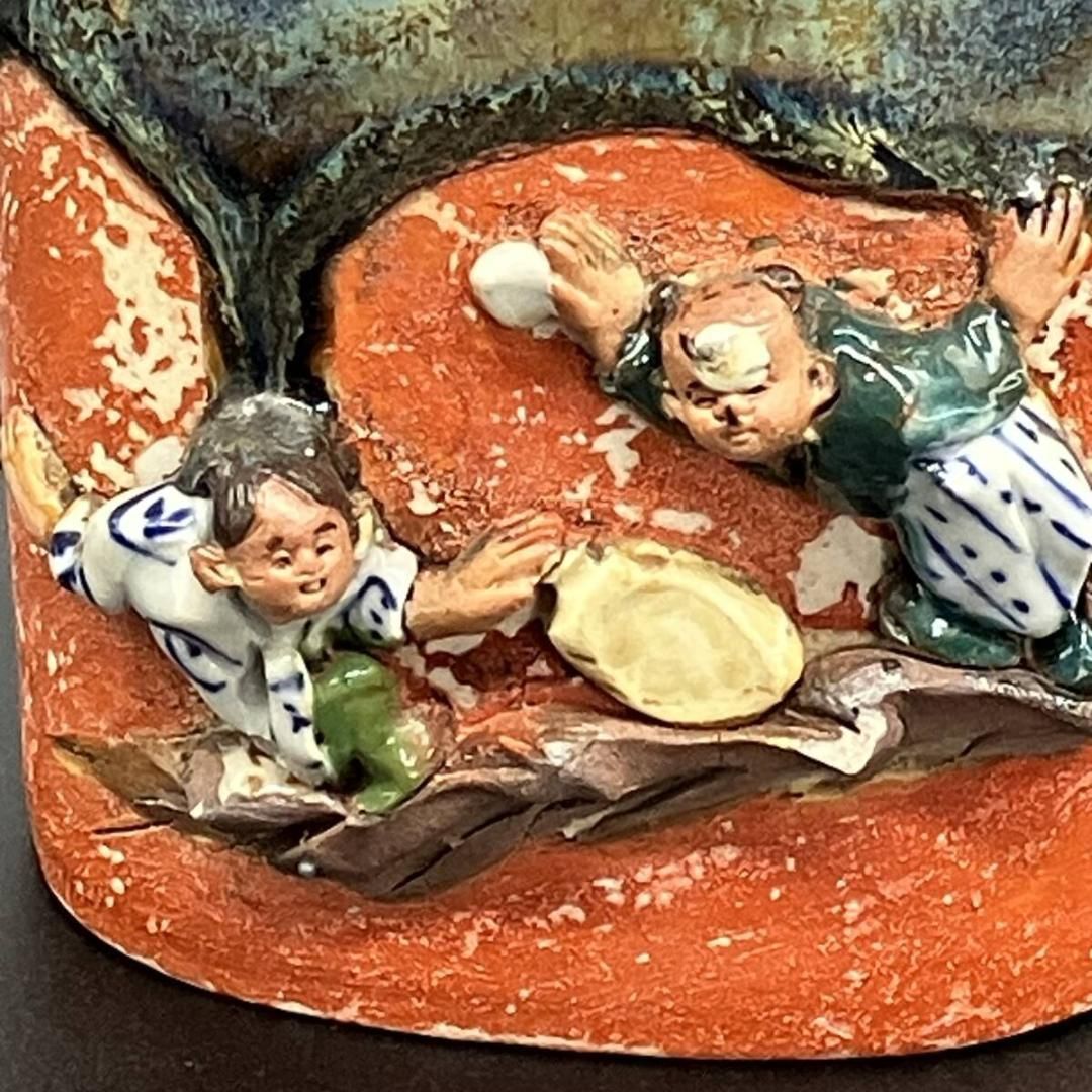 隅田焼 蓋物 名工 井上良斎 幻の東京焼 高浮彫 人物文 水指 時代物