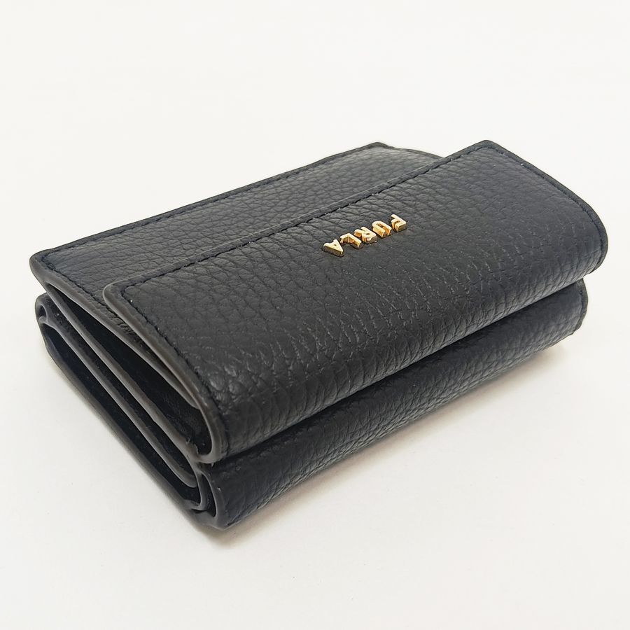 フルラ 現行 三つ折り財布 レザー コンパクト ブラック 極美品 極美品 FURLA フルラ ダフネ 三つ折り財布 ブラック レザー バイ