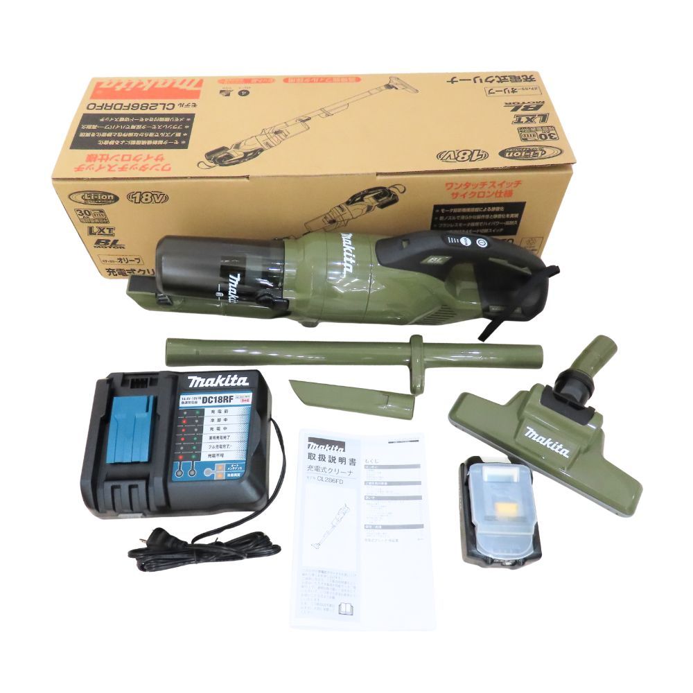 Makita マキタ 充電式クリーナー オリーブ 掃除機 サイクロン一体式 コードレス ハンディクリーナー スティッククリーナー 家電 パワフル 低騒音 簡単ゴミ捨て ワンタッチ取り外し LEDライト付 型番 CL286FDRFO A2403899