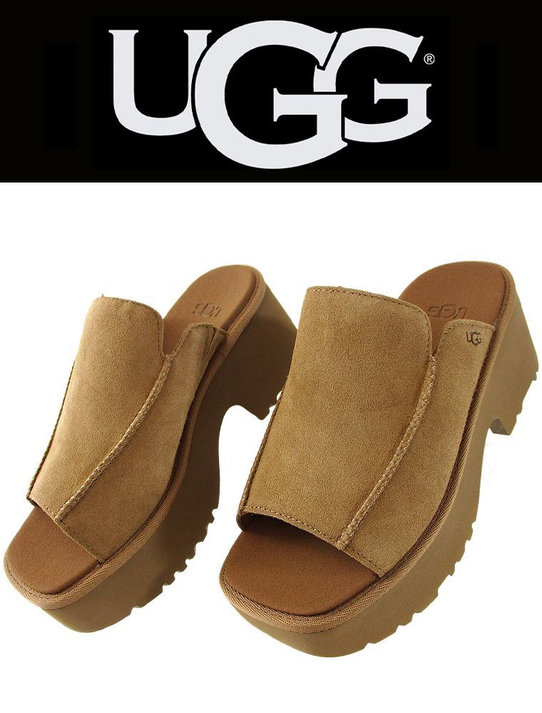 UGG アグ ニューハイツスライド New Heights Slide レディースサンダル 女性 靴 厚底 スライド 羊革 シープスキン スエード 軽い 歩きやすい 痛くない 滑りにくい ウエッジソール プレゼント 母の日 KIN-KAAI_COM