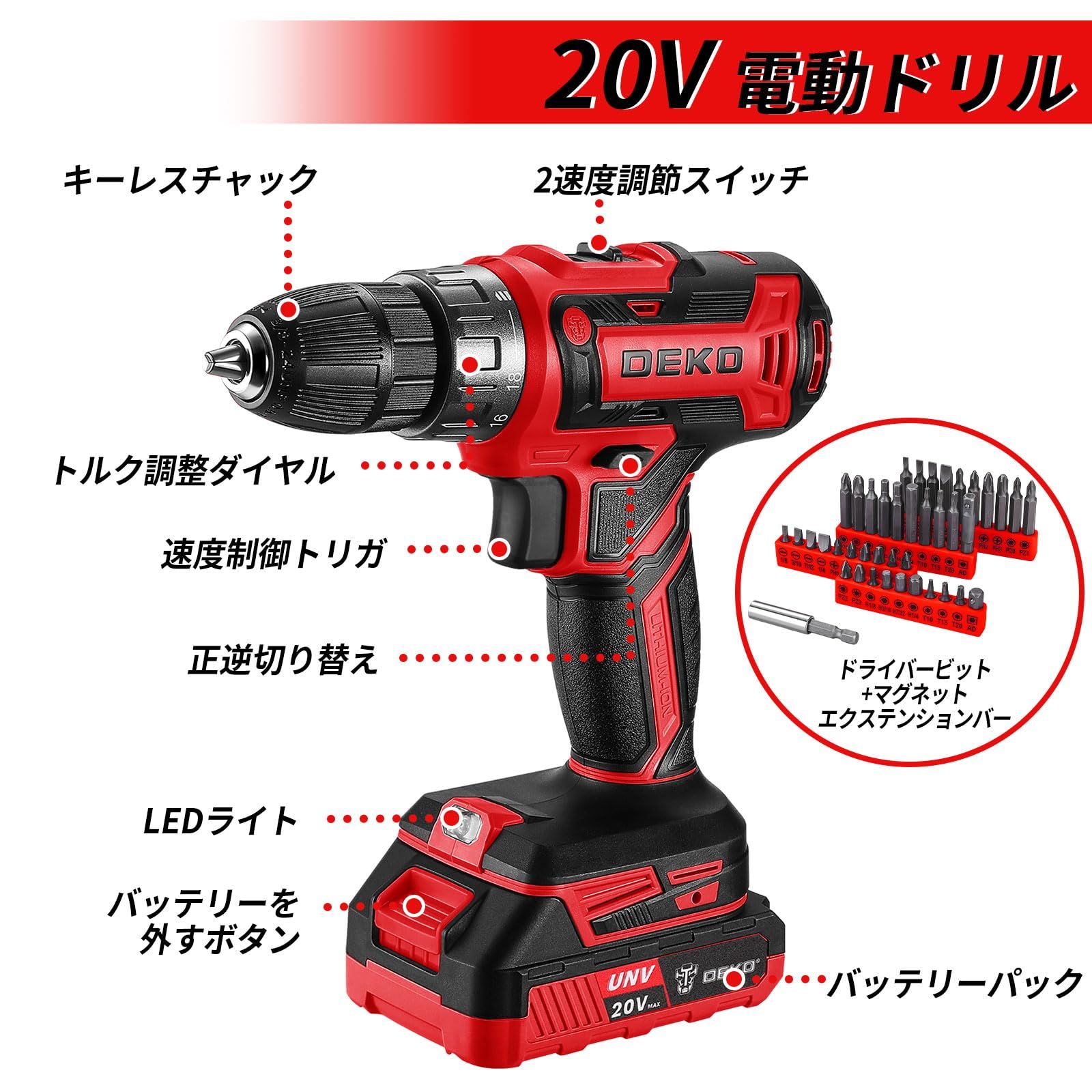 20V電動ドリル付き