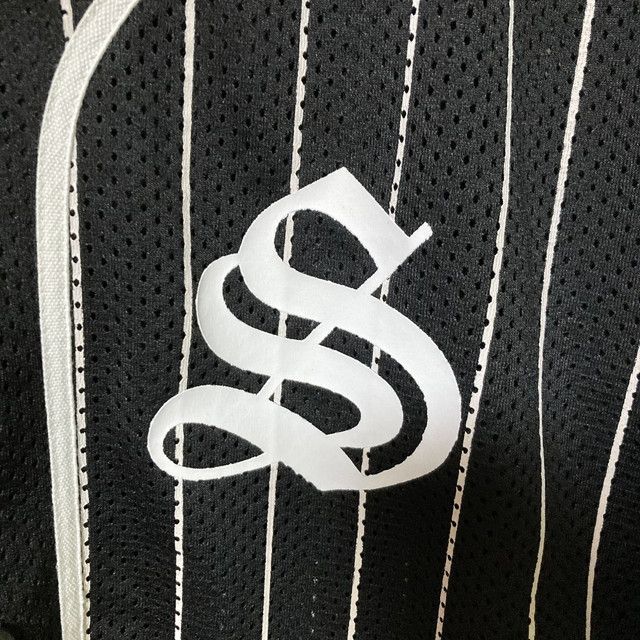 節約 ステューシー ベースボールシャツ メッシュ ストライプ 黒 白