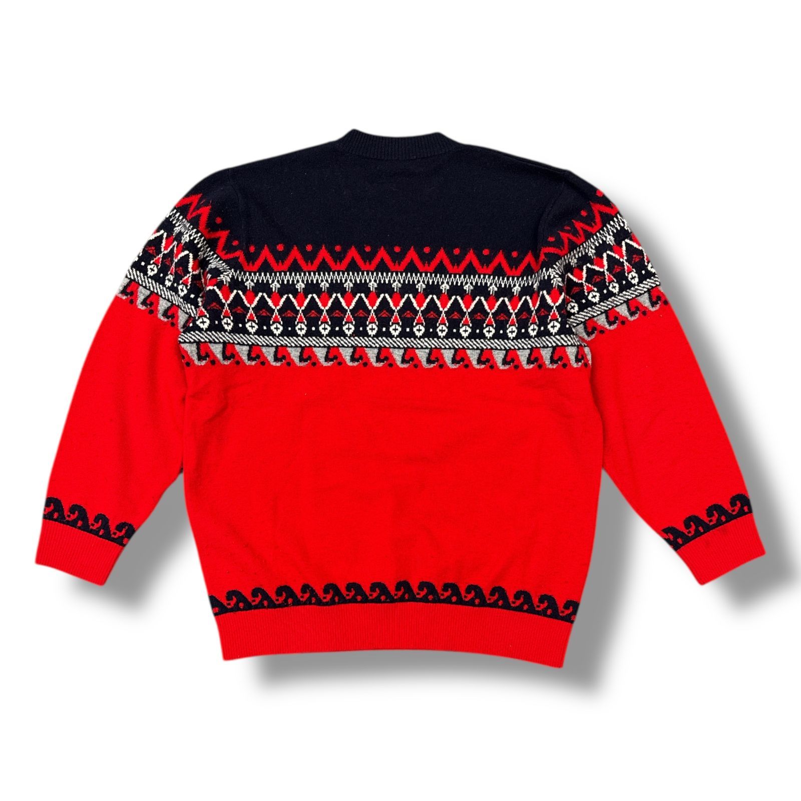 アンダーカバー 2008AW、赤黒ニット柄プリント ゴアテックス・パフジャケット UNDERCOVER × fragment design 23AW 総柄 ウールニット プルオーバー