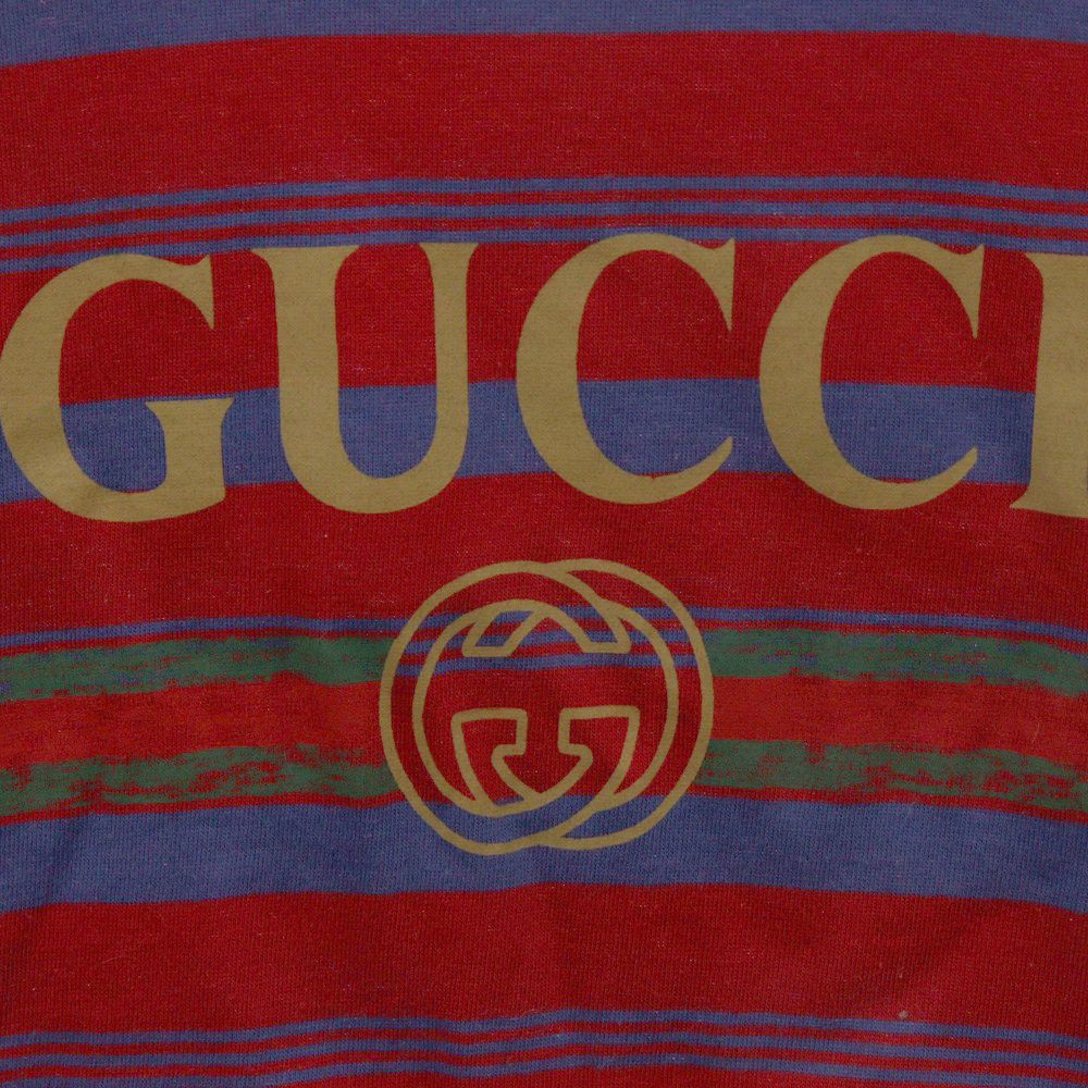 美品 GUCCI グッチ 半袖Tシャツボーダー ロゴプリント レッドホワイトXS GUCCI (グッチ) ヴィンテージロゴプリント ボーダー半袖Tシャツ