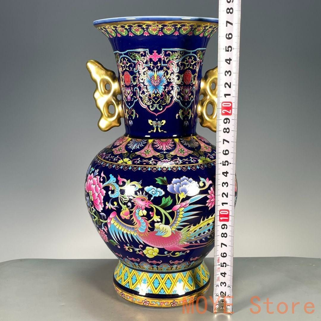 青花喜字缶 景徳鎮 陶磁器 装飾品 現代工芸品 美術品 置物 【公式
