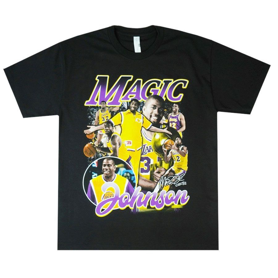 メンズ Tシャツ マジック・ジョンソン Ｔシャツ MAGIC JOHNSON RAP TEE ブラック 黒 NBA バスケ レジェンド 男女兼用 レイカース LA ラップT