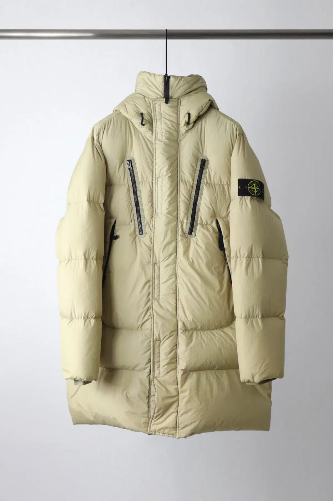 STONE ISLAND ストーンアイランド クリンクルレップス ロング丈ダウンパーカー ベージュ M