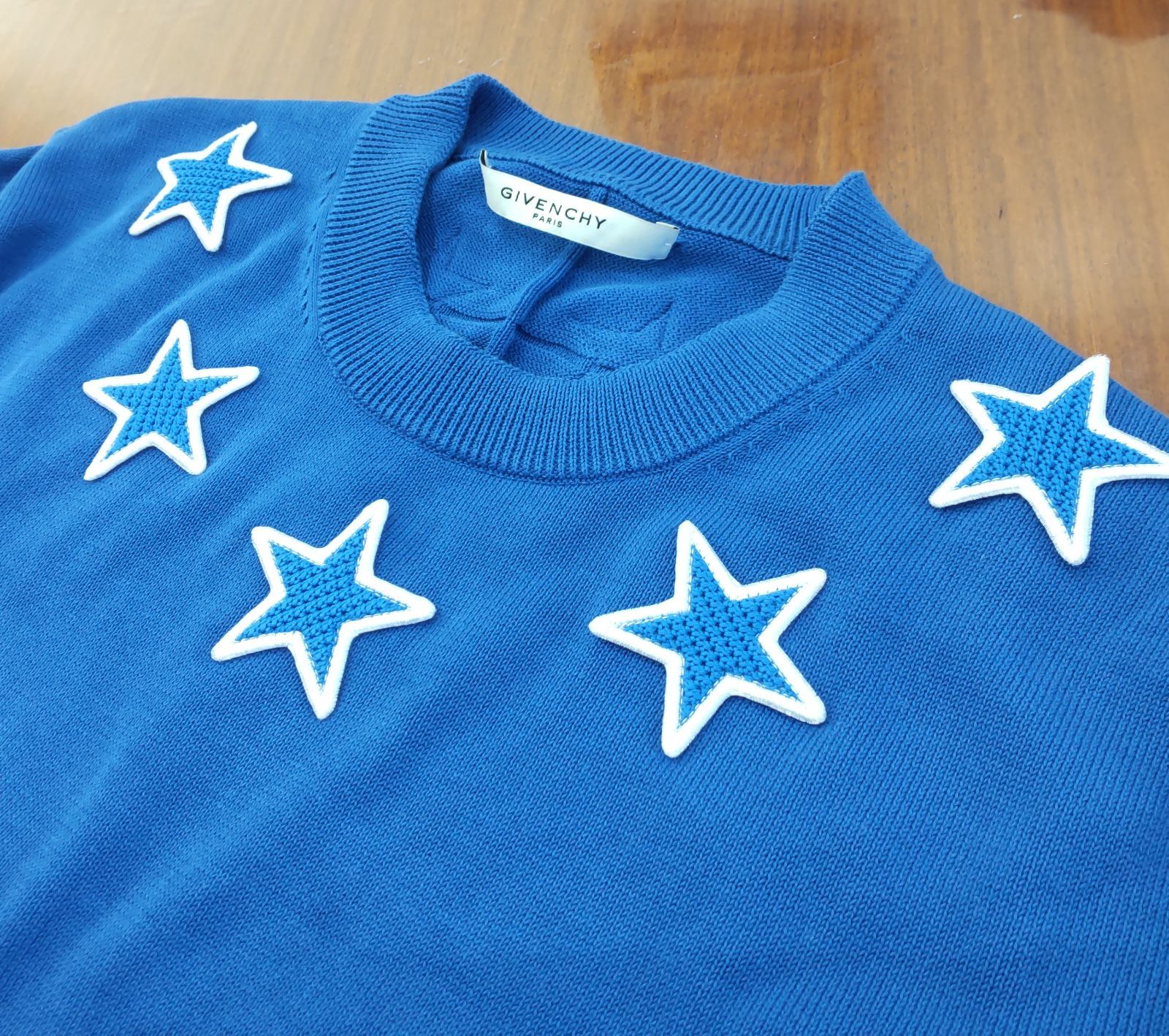 【美品】GIVENCHY スターコットンセーター ブルー 綺麗！ GIVENCHY ジバンシー スター コットンセーター XL ブルー