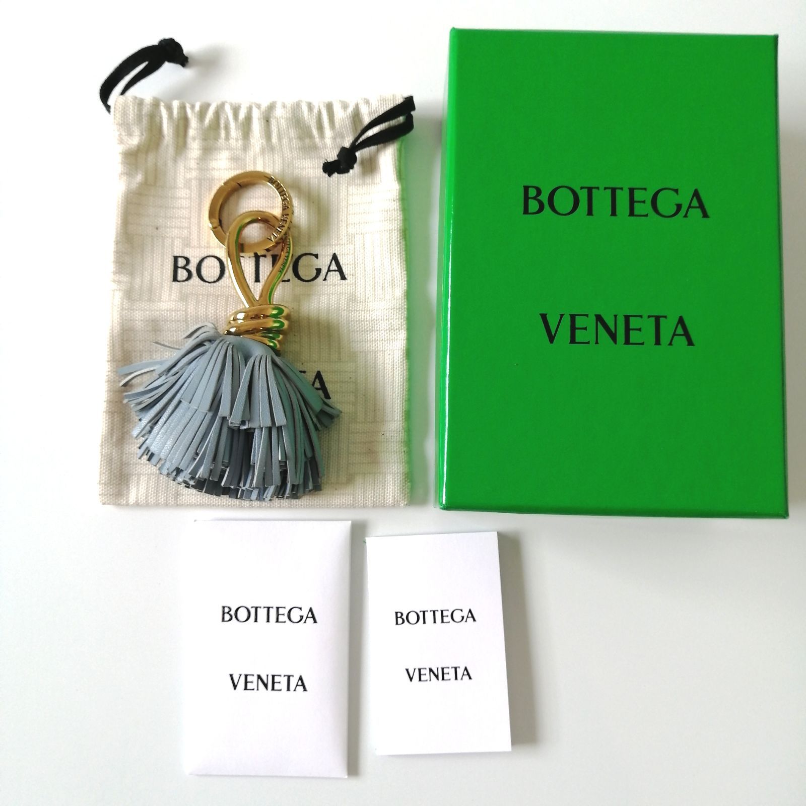 ボッテガヴェネタ BOTTEGA VENETA ノット ポンポン キーリング キーホルダー フリンジ タッセル 水色 157