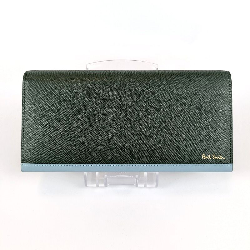 【未使用】ポールスミス 折り財布 二つ折り ラウンド バイカラー 緑 付属品完備 ポールスミス 財布 Paul Smith 二つ折り財布 メンズ グリーン ブラウン