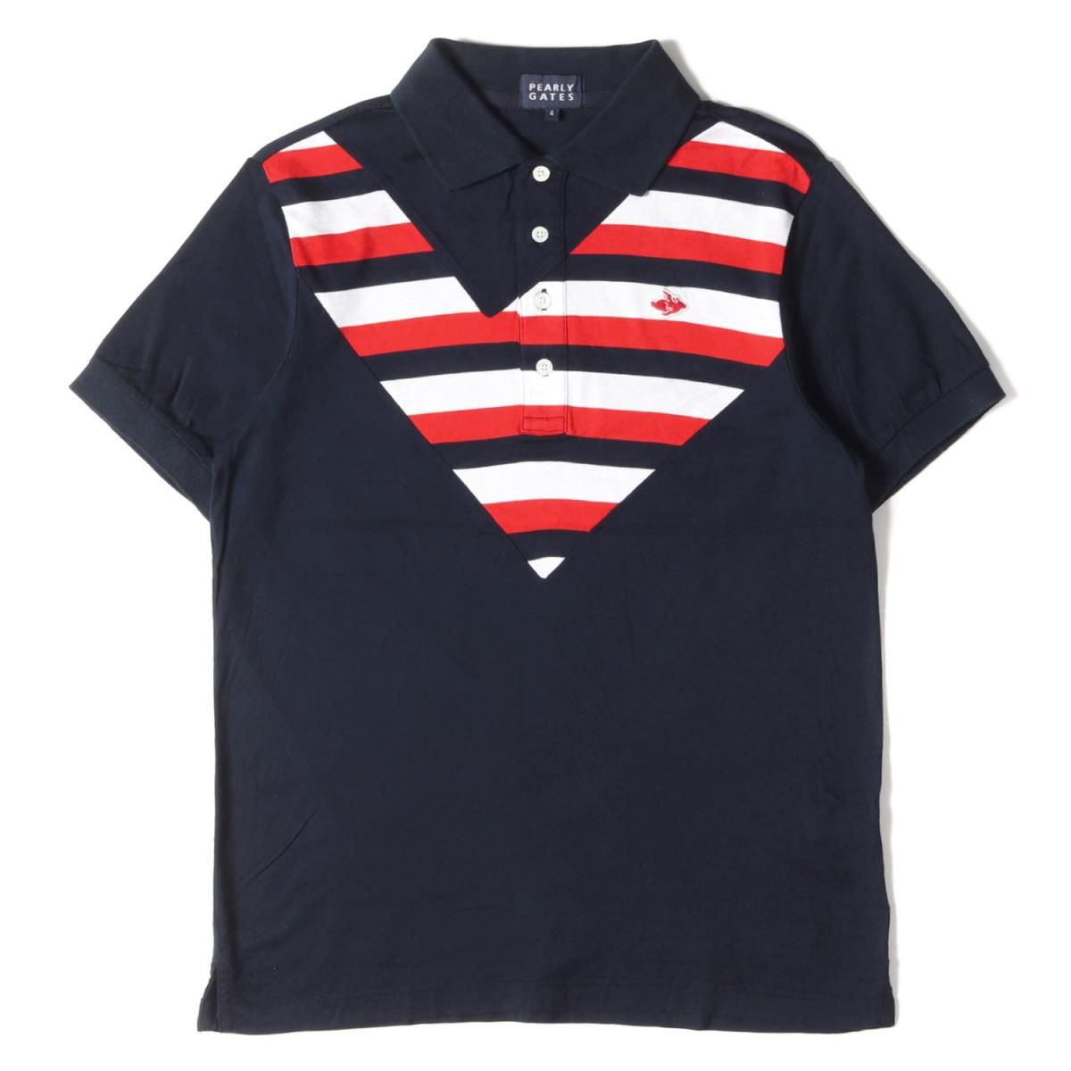 パーリーゲイツ センター ロゴ ボーダー 半袖 ポロシャツ ゴルフ パーリーゲイツ 半袖ポロシャツ ボーダー ポイント刺繍入り