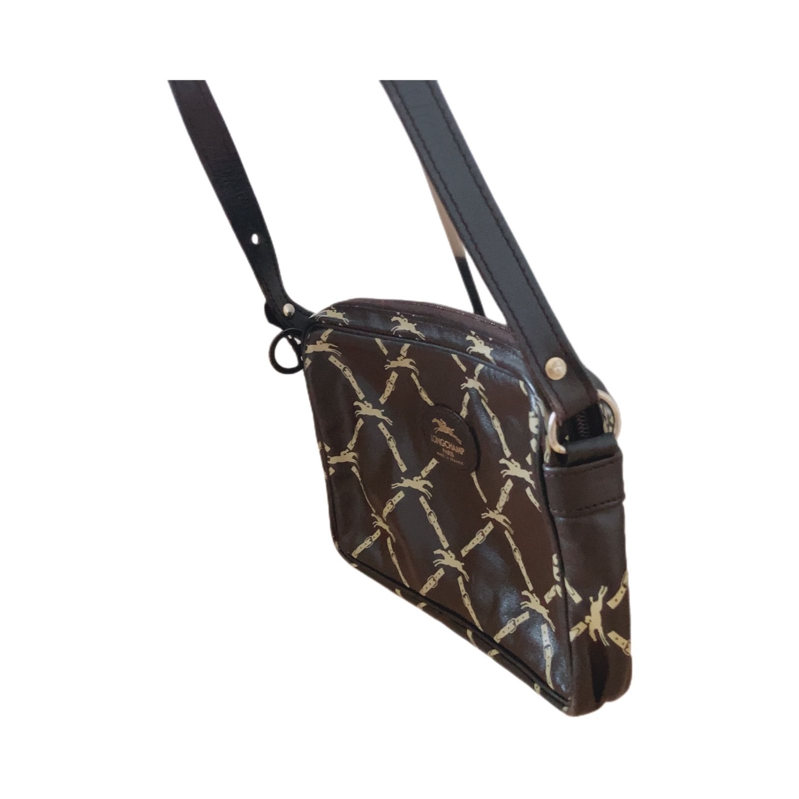 ロンシャン レザー 総柄 ショルダーバッグ ヴィンテージ ベージュ RE160 LONGCHAMP ロンシャン ショルダー バック 茶 ブラウン