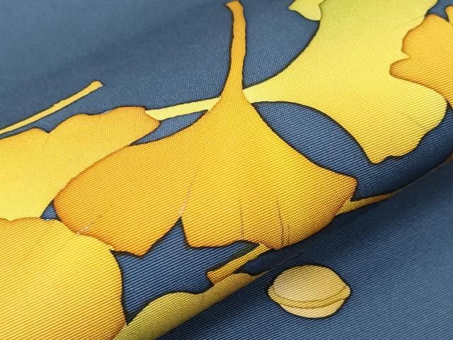 平和屋本店□極上 銀座もとじ 塩瀬 九寸開き名古屋帯 銀杏 鉄御納戸色  