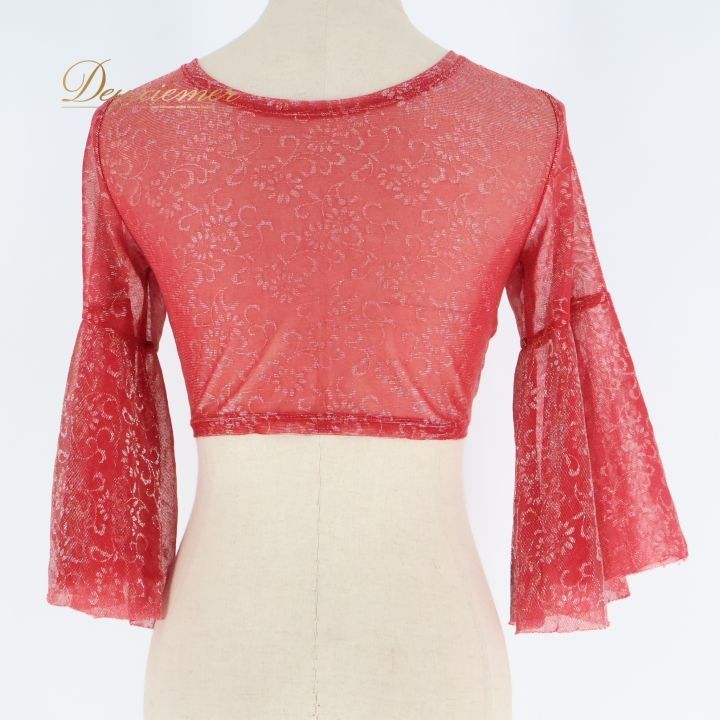 フラメンコ 衣装 ブラウス トップス レッスン 練習着 レッド系 赤