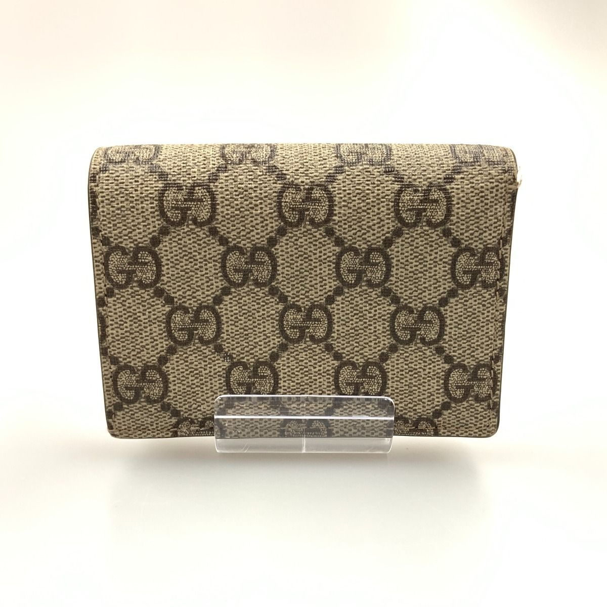 〇〇GUCCI グッチ GGスプリーム ダブルGカードケースウォレット ミニウォレット 二つ折り財布 658610 ピンク x ベージュ