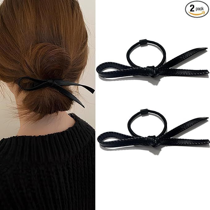Natunofu ヘアゴム 黒 髪ゴム 髪飾り リボン PU 跡がつかないヘアゴム 大人可愛い ヘアゴム ヘアゴム 大人 オシャレ 可愛いリボンゴム リボン ゴム 復古 2本セット 蝶結び 髪飾り 髪留め 高弾性 