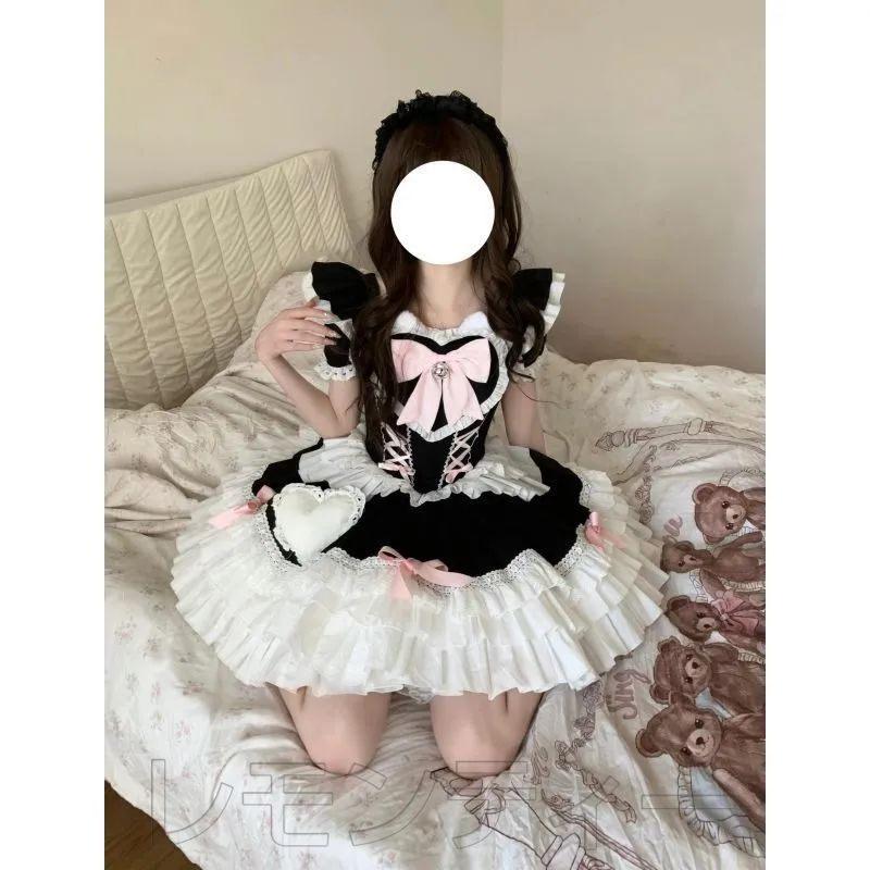 懐古 ロリィタ 豪華 姫袖 ワンピース 黒白 別衿・姫袖付きドレスワンピース 黒｜東京ロリィタ-TOKYO LOLITA