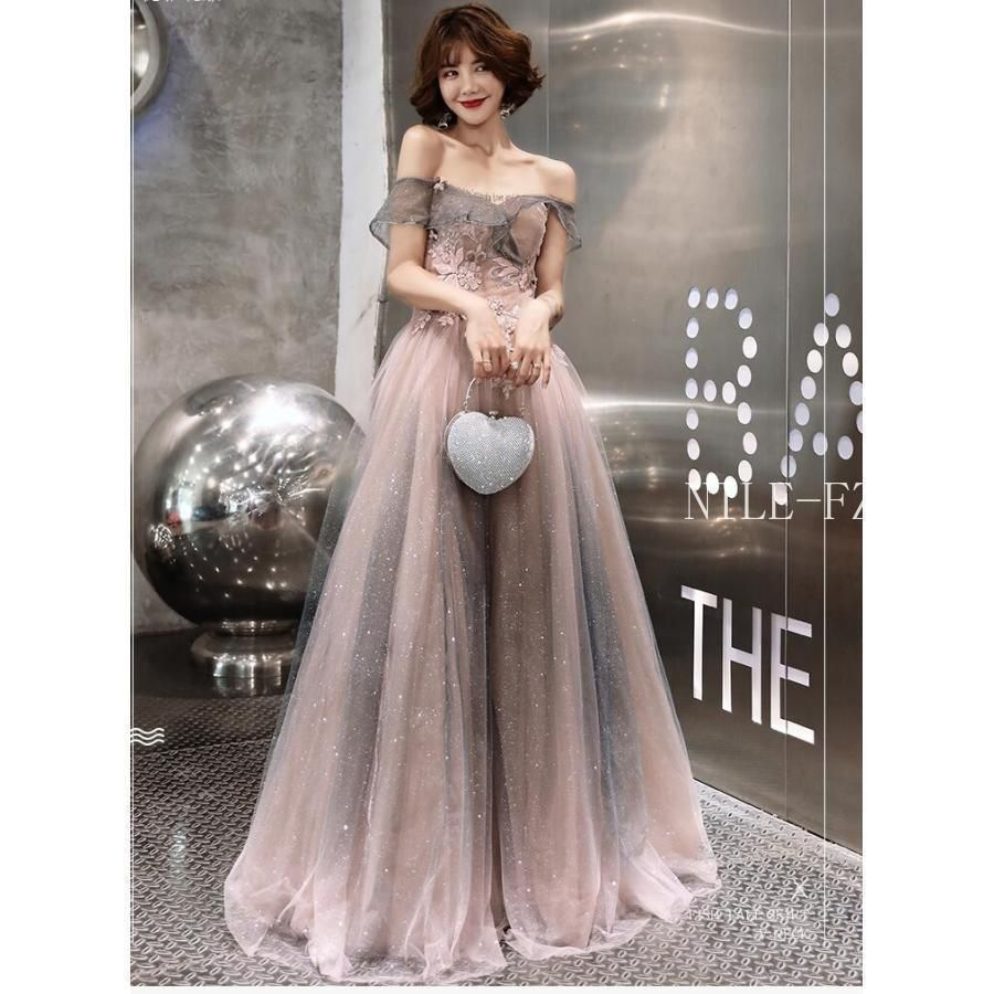 オフショルダー ウエディングドレス ロングドレス パーティードレス 結婚式 10代 20代 30代40代 上品 お呼ばれ 食事会 二次会 披露宴 卒業