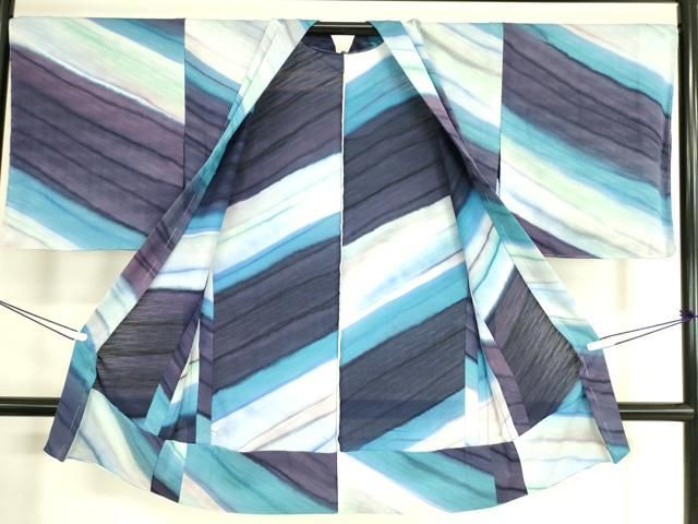 平和屋着物▽長羽織 スリーシーズン 春夏秋 塵除け 紋紗 斜縞 暈し染め