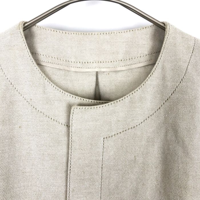 美品　ドゥロワー バックタックノーカラージャケット　コットンリネン　38 バックサテンジョーゼット ノーカラージャケット