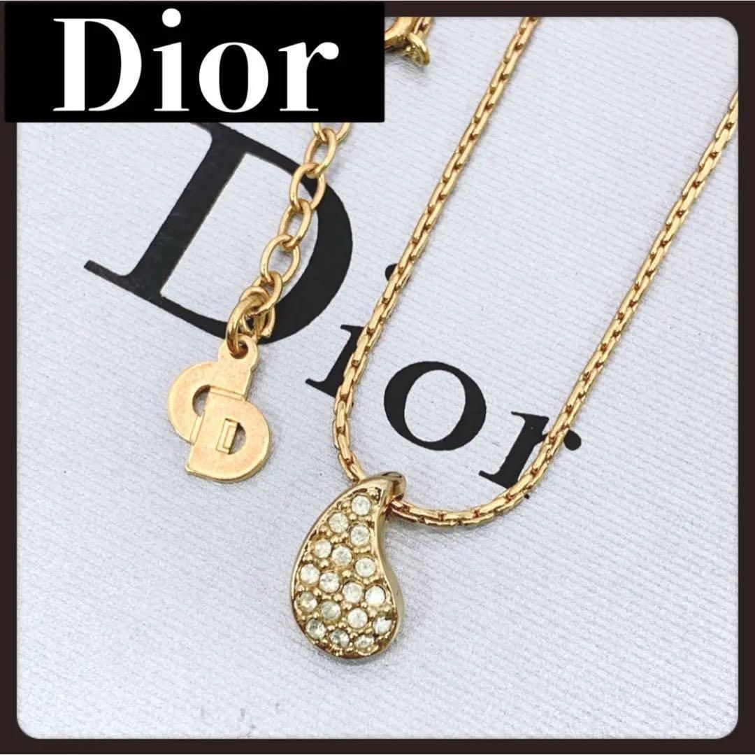 Dior　ディオール　ゴールド　ネックレス　ドロップ　雫　ラインストーン Dior ディオール ゴールド ネックレス ドロップ 雫 ライン