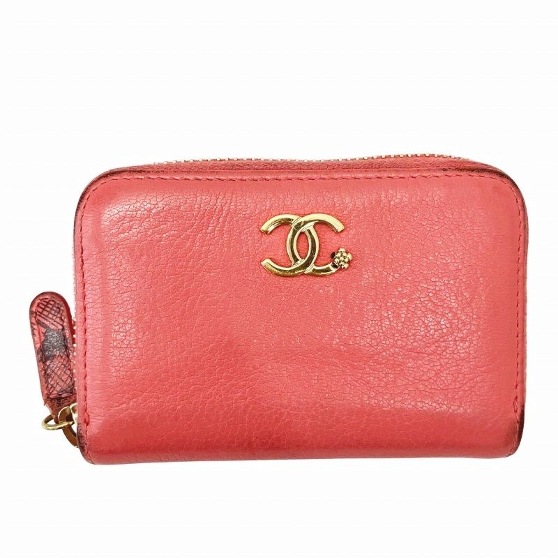 シャネル CHANEL ラッキーフラワー 26番台 ココマーク コインケース コンパクトウォレット ミニ財布 小銭入れ ラウンドジップ ピンク 0504