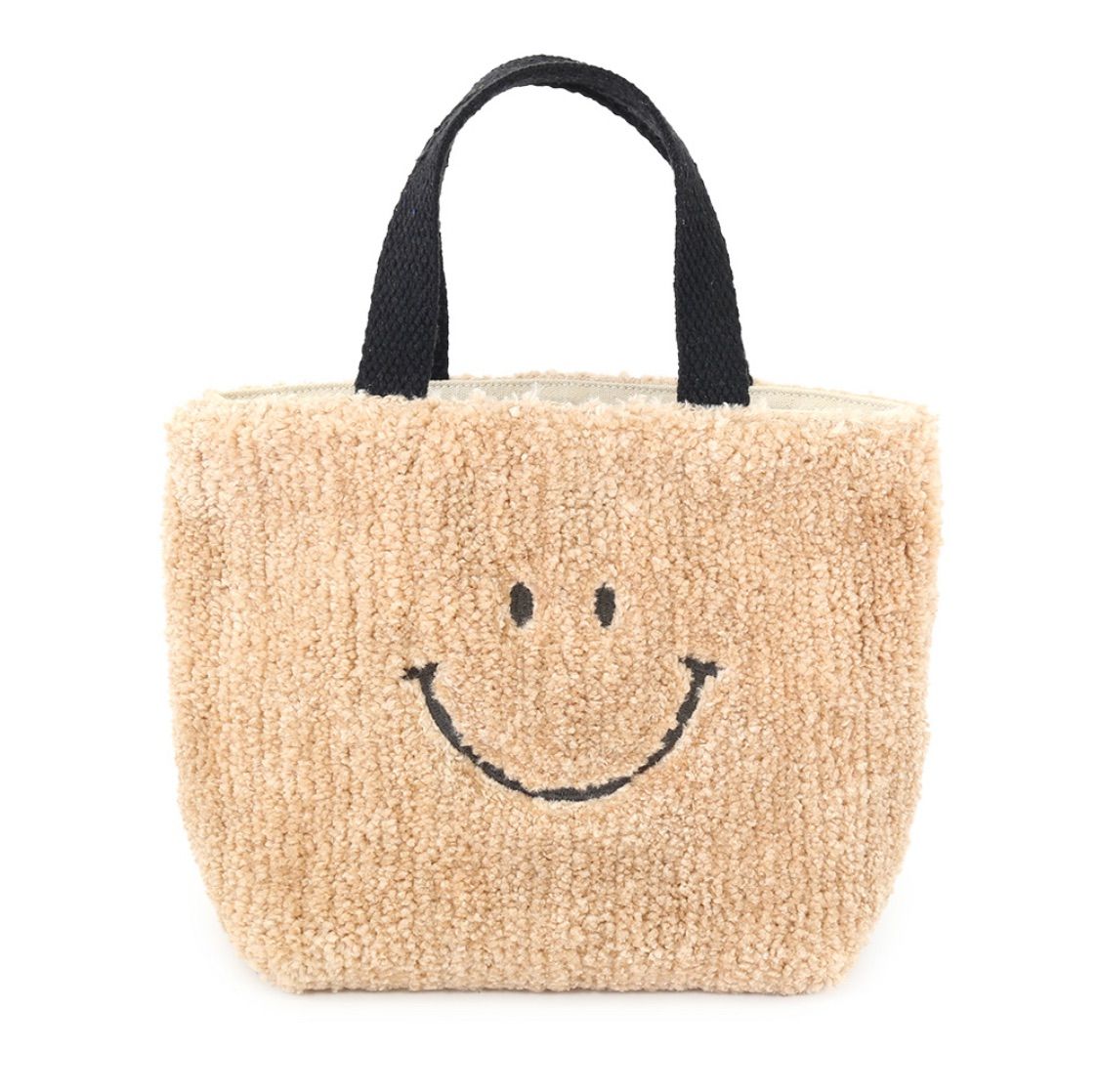 メルカリshops スマイルトートバッグニコチャンにこちゃん秋冬用ベージュピンク色もこもこ