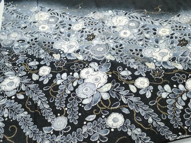 平和屋着物○訪問着 作家物 辻が花 暈し染め 黒地 金彩 正絹 逸品