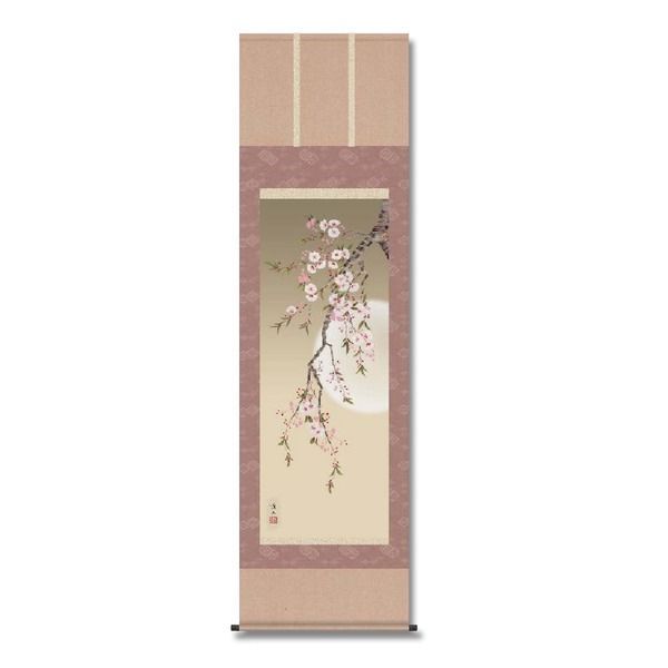 夜桜の掛け軸 月と桜】月に照らされる夜桜掛け軸・満月掛け軸・夜桜掛け軸
