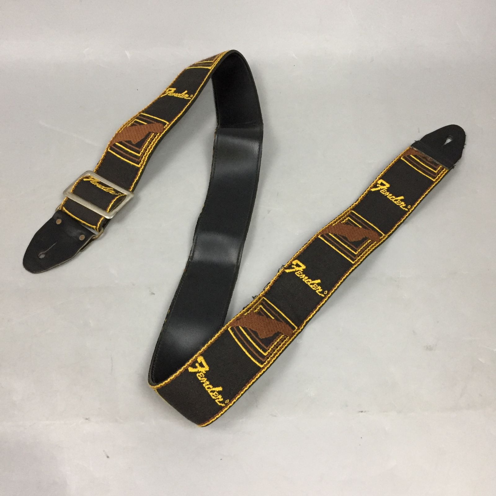 Fender Monogrammed Strap Black|Yellow 1970s 横ロゴ メタルバックル ブラックレザー f146