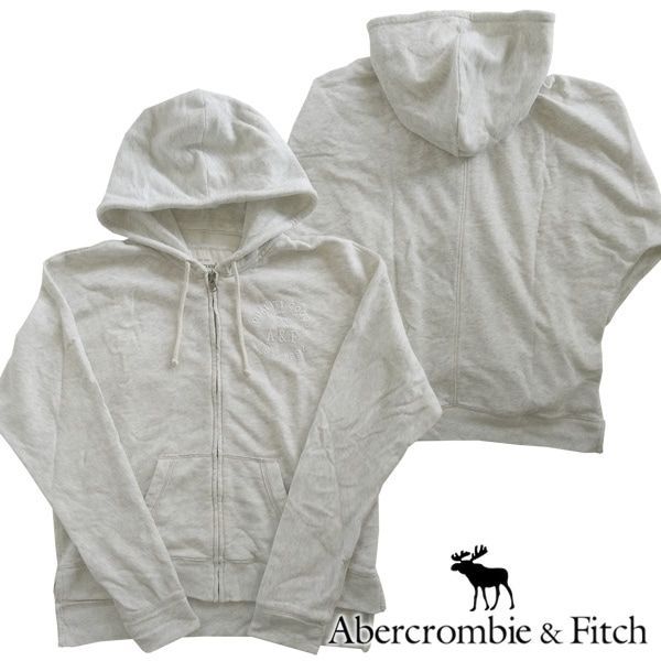 アバクロ Abercrombie-Fitch アバクロンビー＆フィッチ レディース パーカー ジップ フーディー A-F 1ポイント アイボリー アメカジ ブランド ファッション インポート カジュアル スタイル 正規 商品