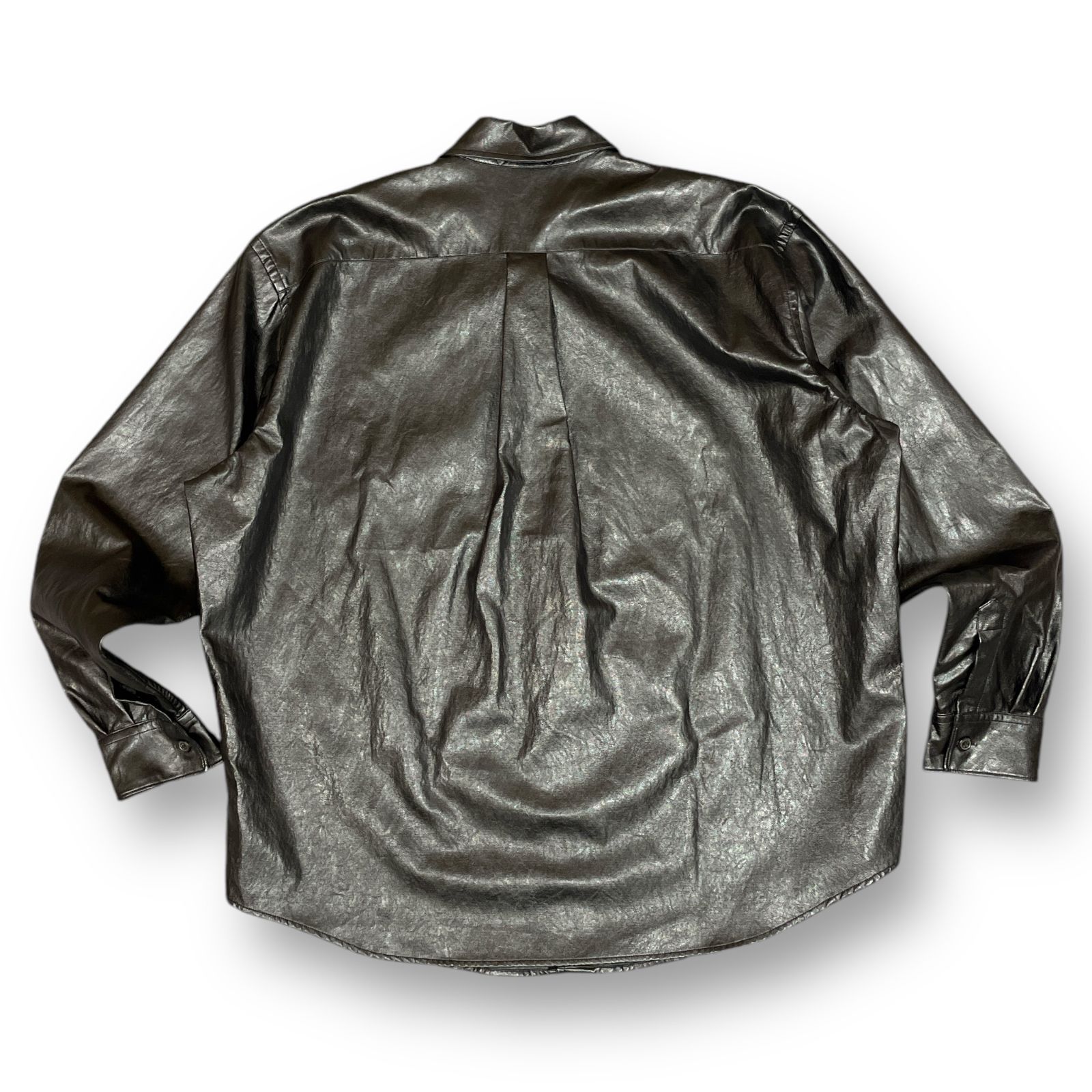 美品 21AW LARRY LEATHER SHIRT Silver Flower Leather Tie Shirt. シルバー フラワー レザー