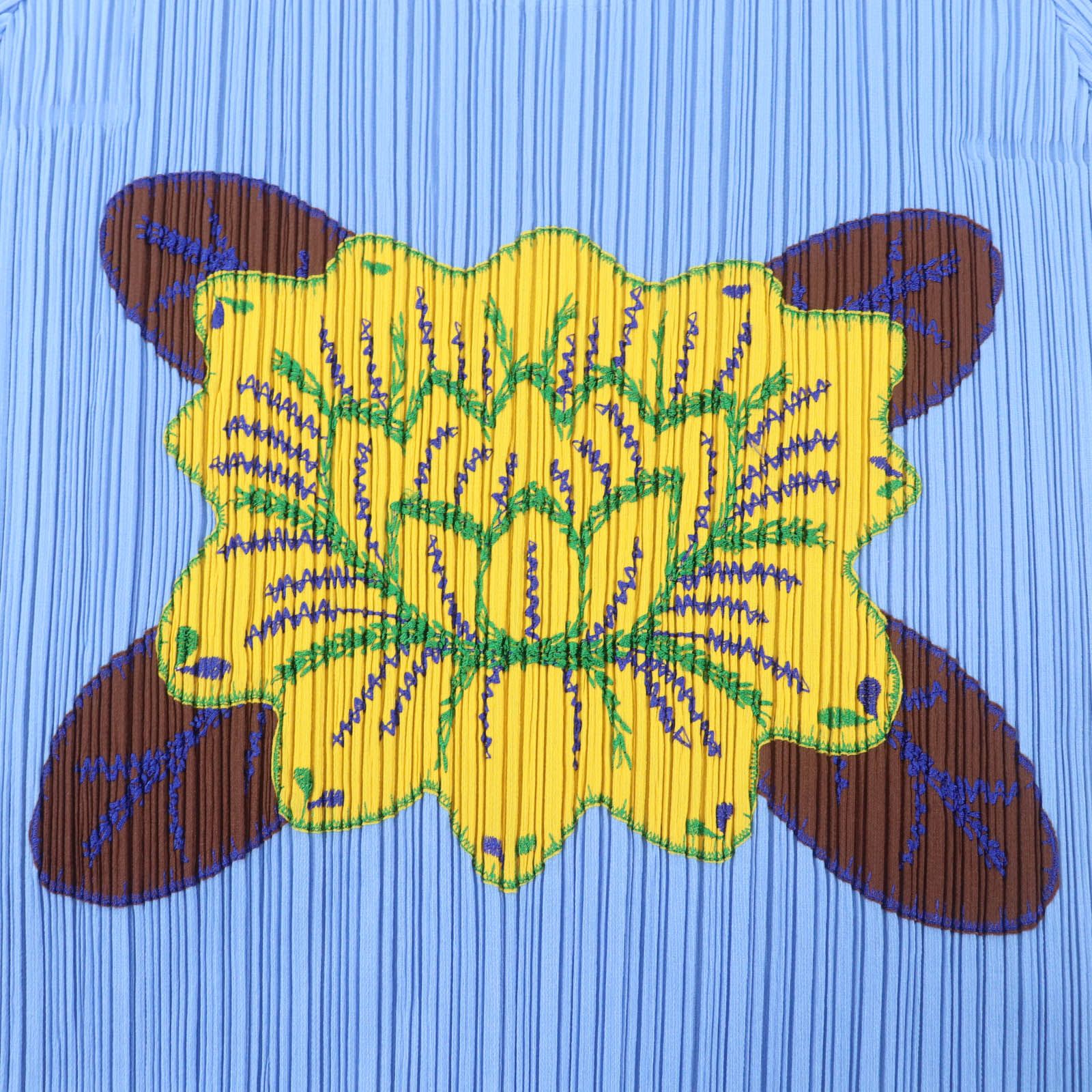 極美品☆PLEATS PLEASE プリーツプリーズ イッセイミヤケ PP91-JK572 トロピカルフラワー フリンジ付 カットソー ブルー系 3 正規品 極美品☆PLEATS PLEASE プリーツプリーズ イッセイミヤケ PP91
