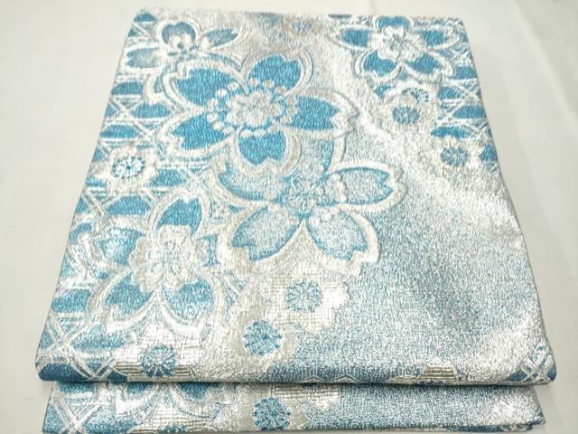 312y40◆佐賀錦 袋帯 花束文 銀色 六通◆美品 成人式 結婚式 312y40◇佐賀錦 袋帯 花束文 銀色 六通◇美品 成人式 結婚式