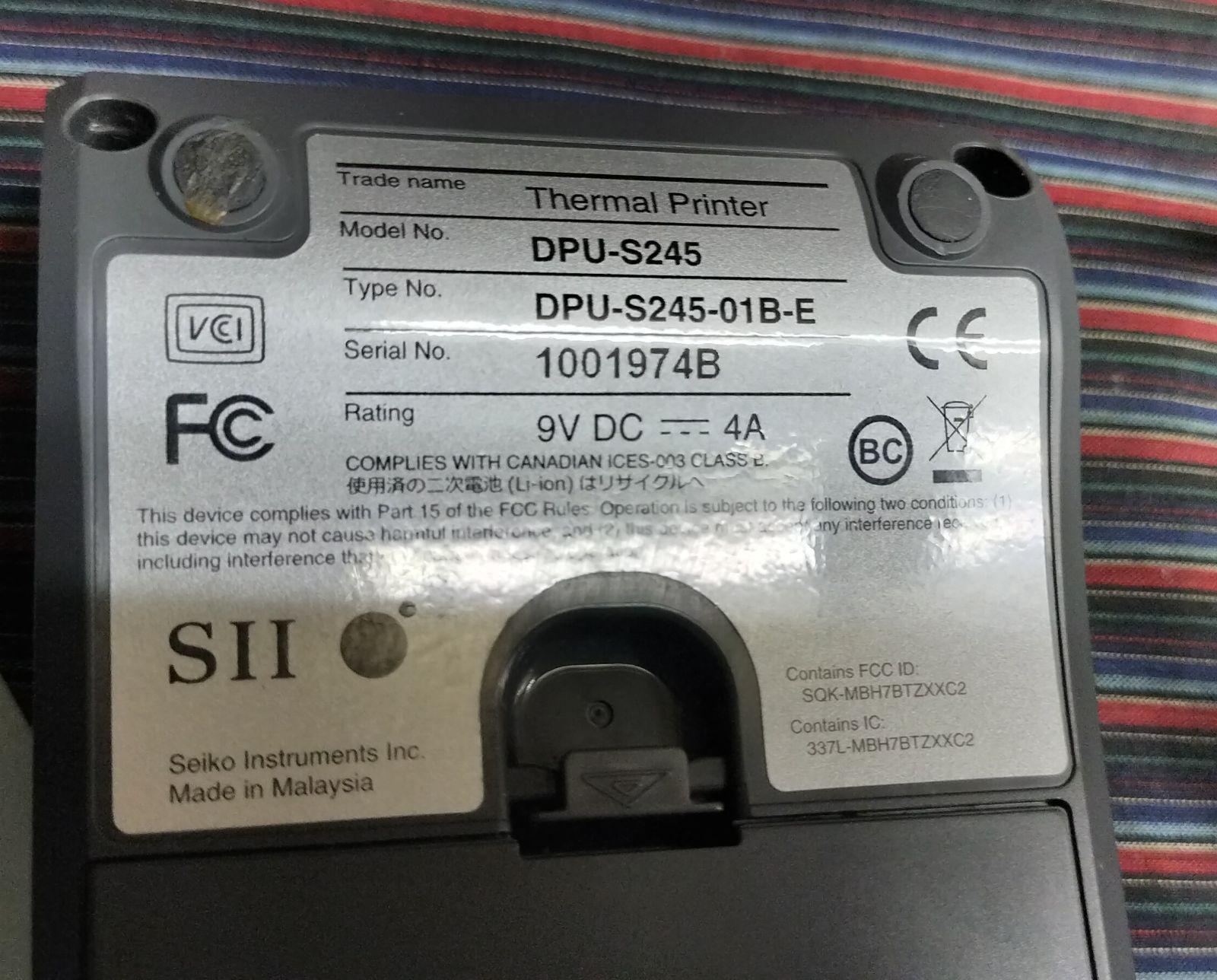 SII モバイルサーマルプリンター DPU-S245-01B-E エアレジ対応