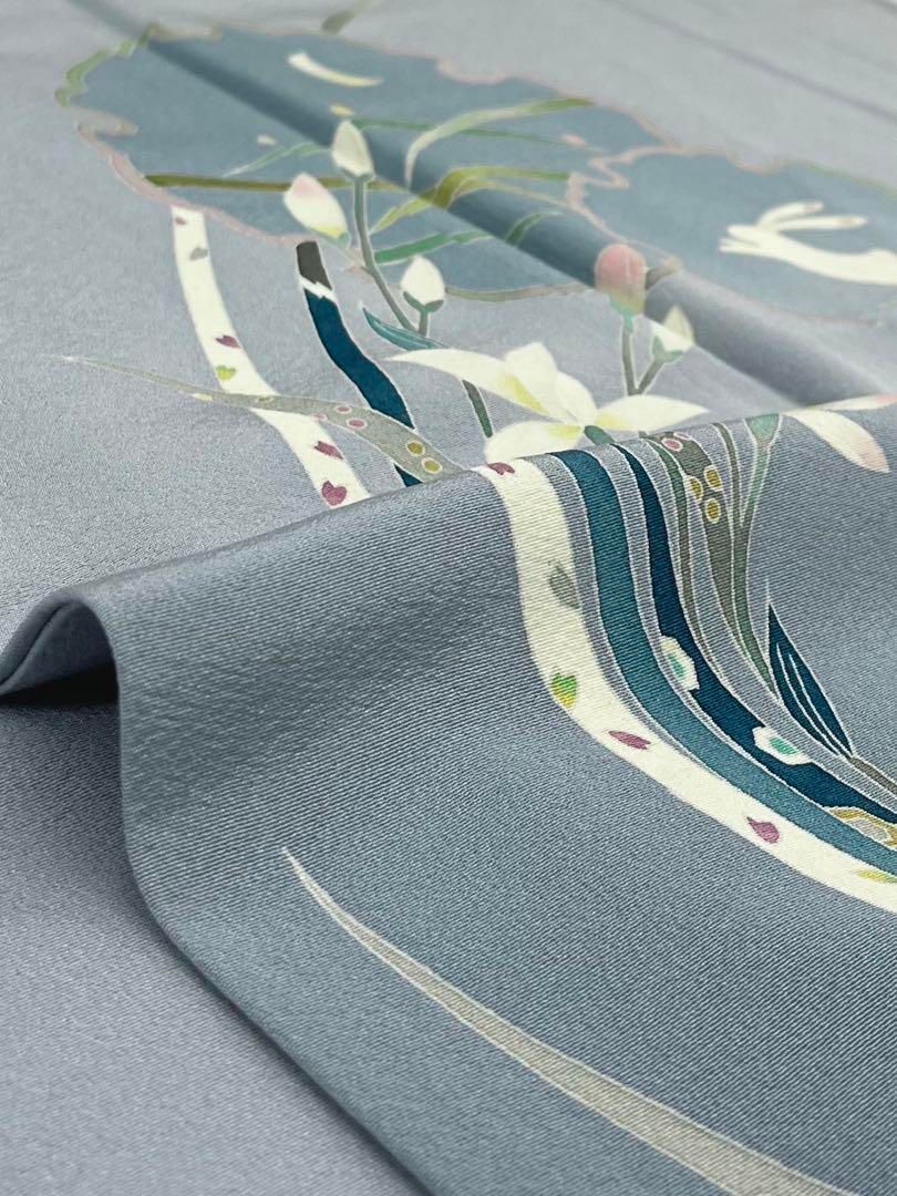 加賀友禅 佐藤克司 訪問着 落款入 兎 雪輪 正絹 パールトーン加工済