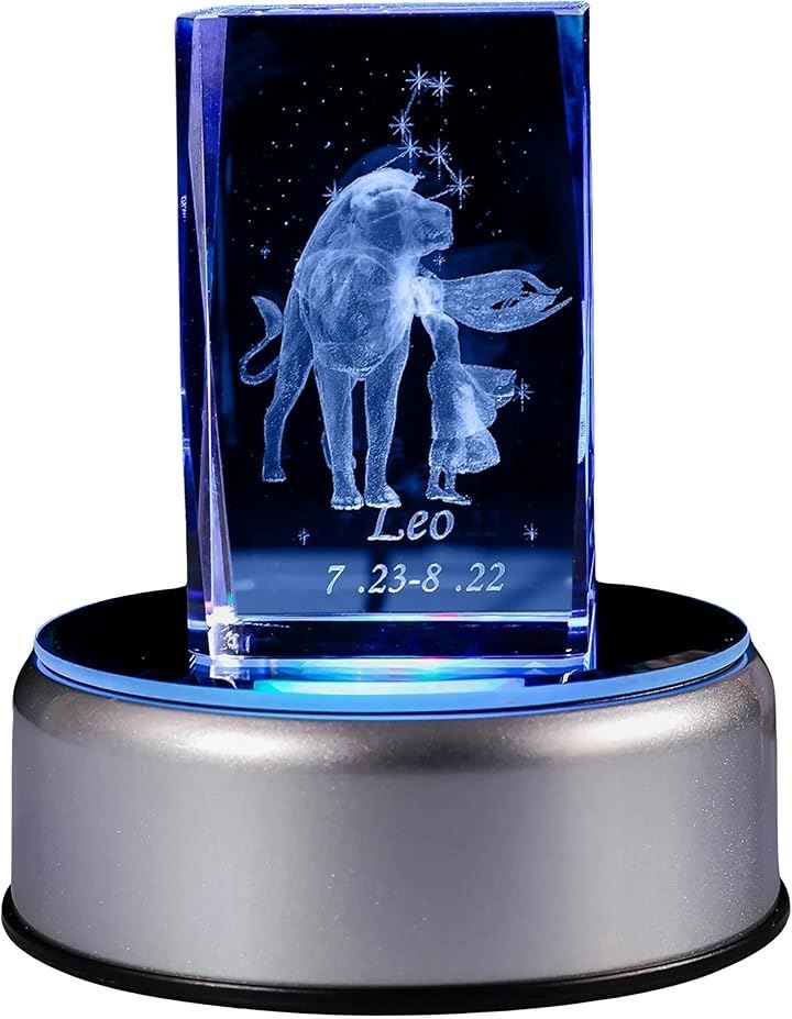 East Leaf クリスタル 3D オブジェ 誕生日 記念日 可愛い プレゼント ギフト インテリア LED ライトスタンド 電池 USB 対応(しし座，  W8xD8xH10.7cm（スタンドに乗せた状態）)