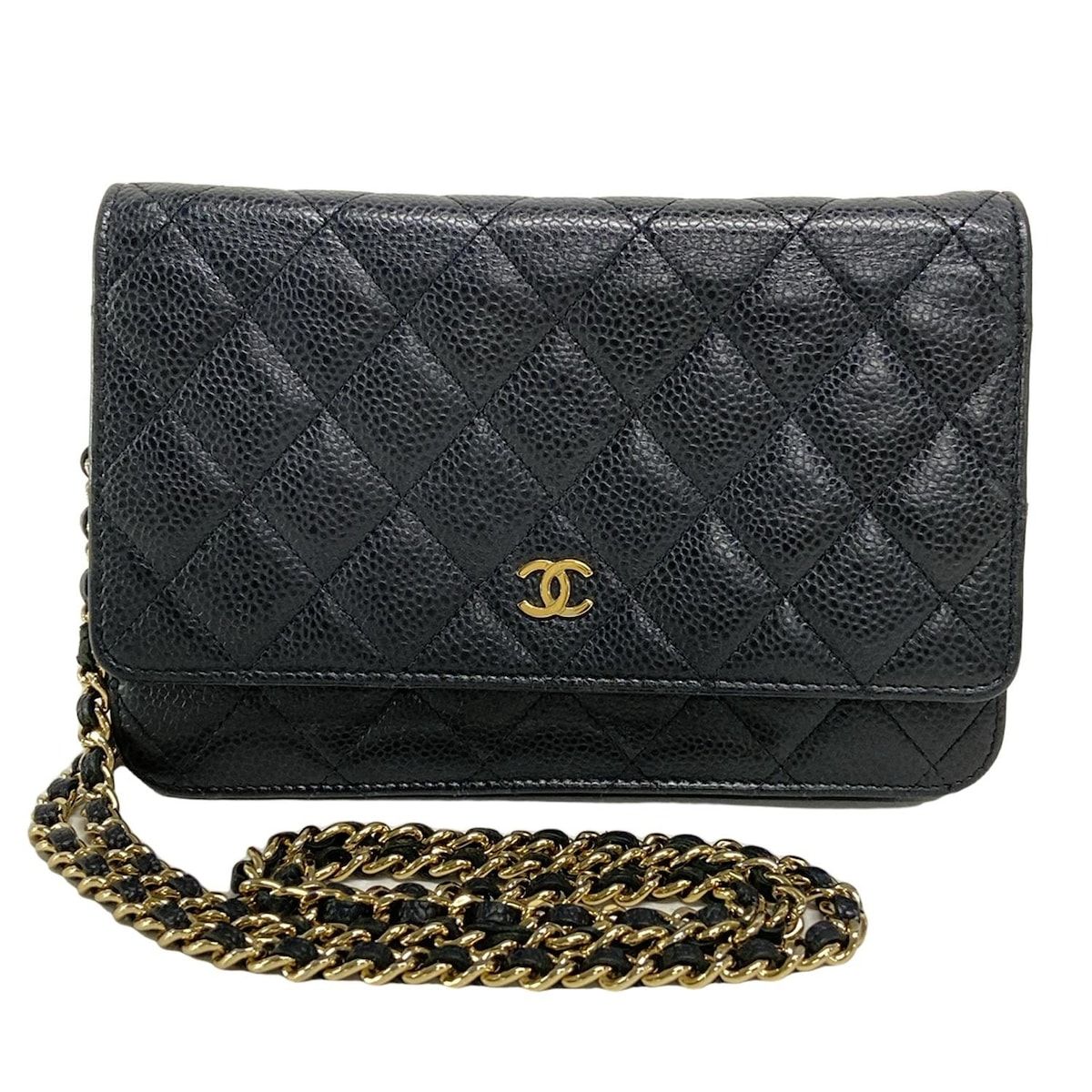 CHANEL シャネル 財布 マトラッセ A33814 黒 チェーンウォレット|ゴールド金具